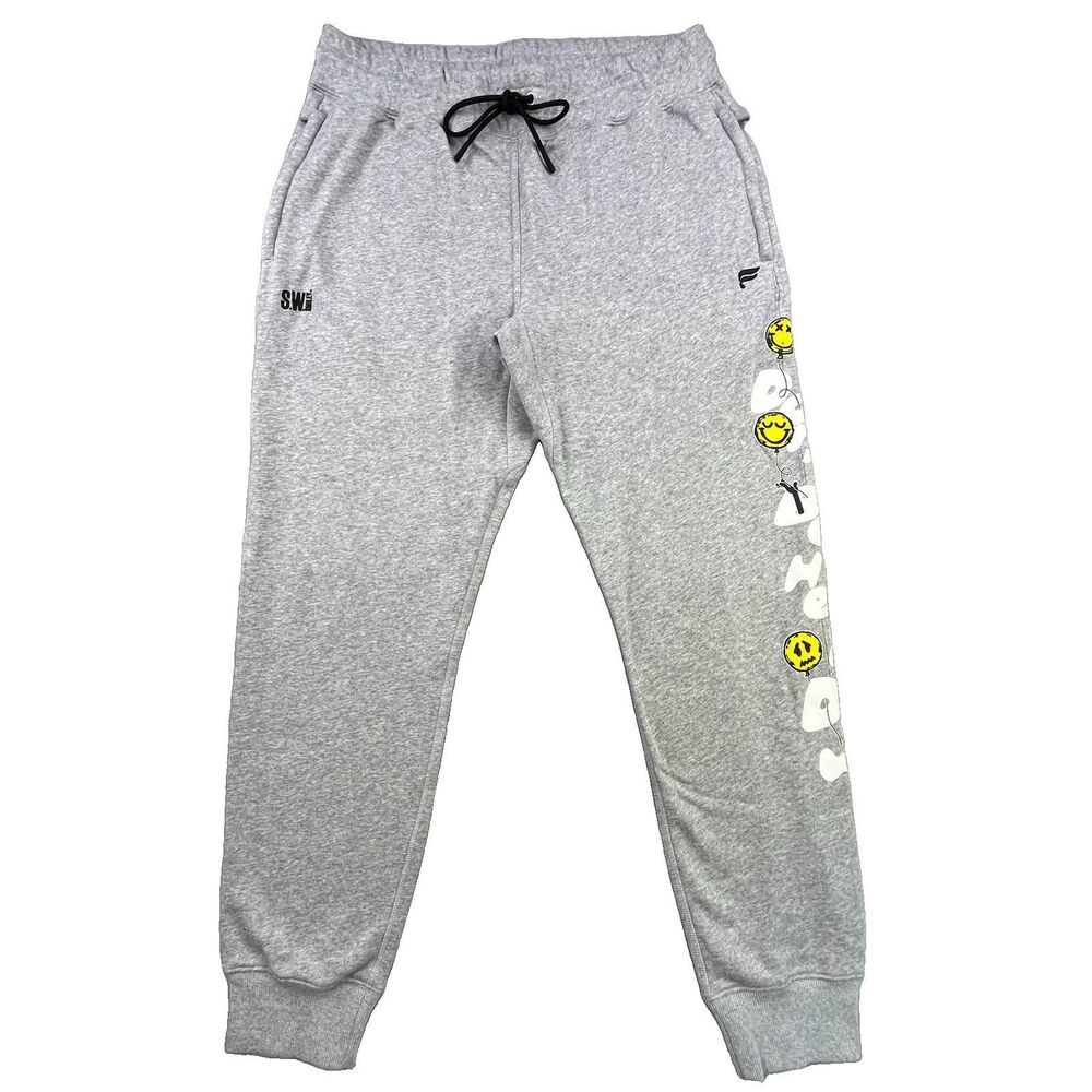 Fabletics The Year Round Terry Jogger Sweatpants Mens XL Gray Smiley Face